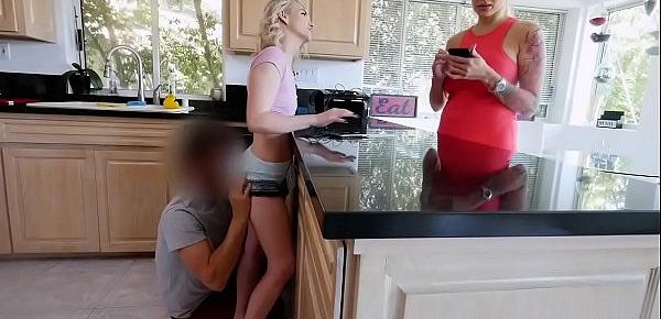  Stepbro fingering Stevie Greys pink twat behind the kitchen counter